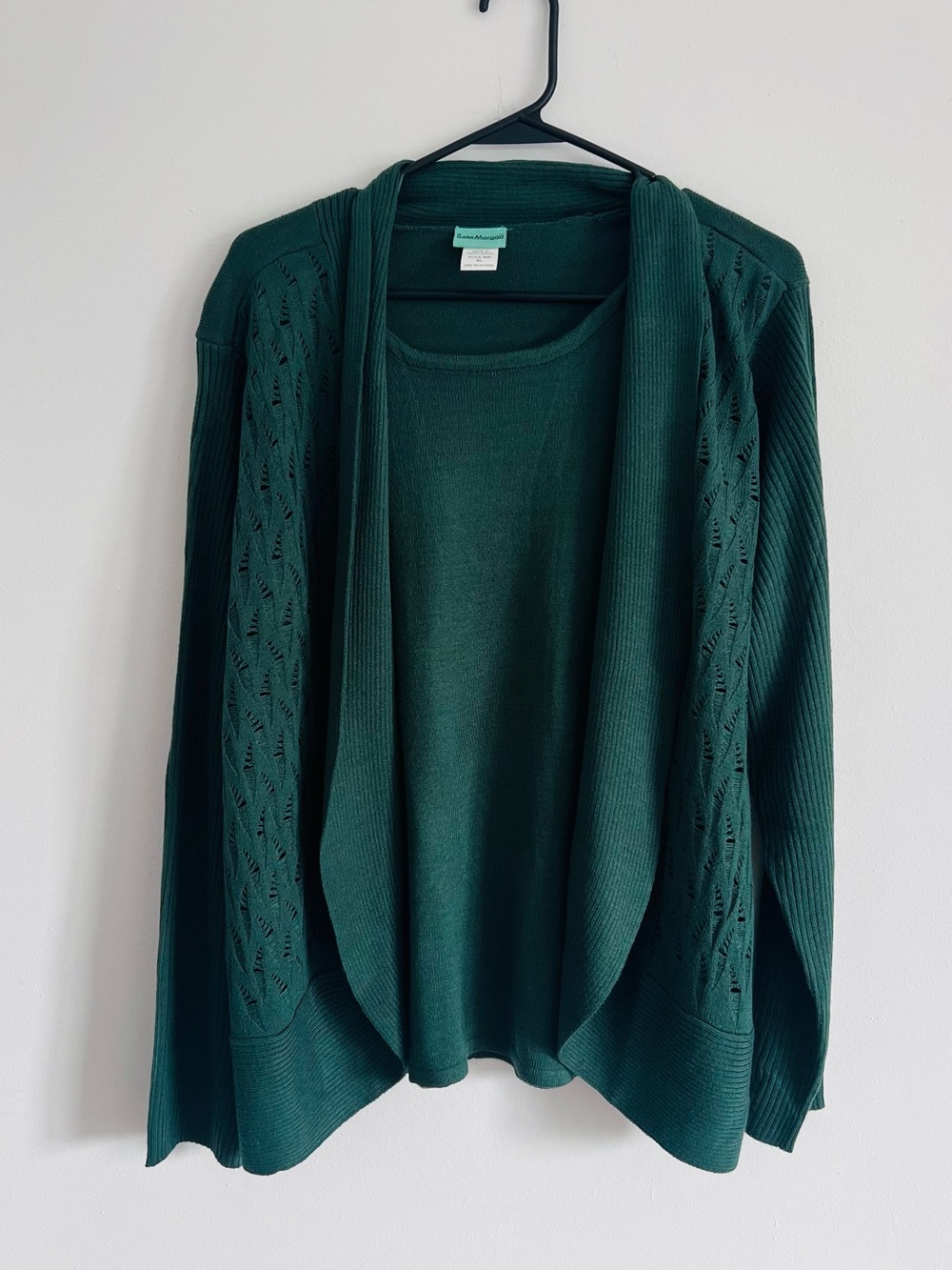 Forest Green Open-Front Knit Cardigan Sweater